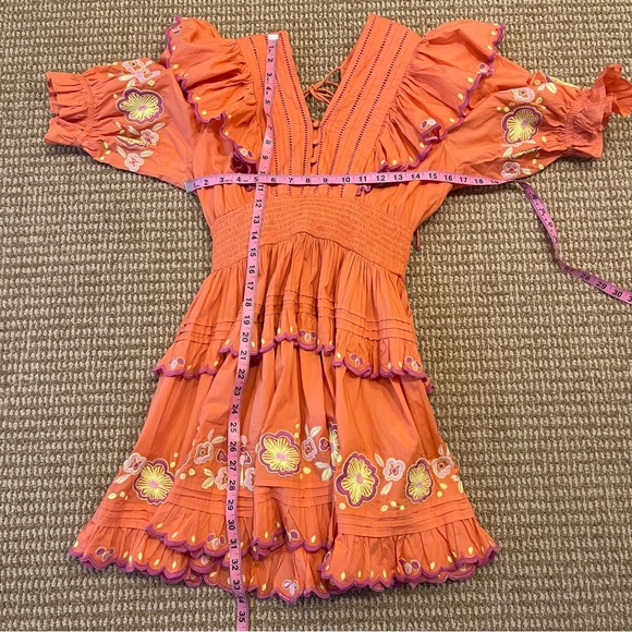 Alivia Perla Coral Smocked Waist Embroidered Floral Dress Medium - Picture 7 of 9